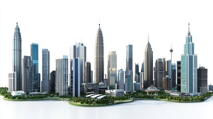 Obraz premium Panoramę Kuala Lumpur tworzą zachwycające wieżowce kontrastujące z nieskazitelnie białą zabudową.