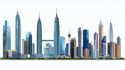 Naklejka premium The architectural beauty of Malaysia's tallest skyscrapers shines with a clean backdrop.