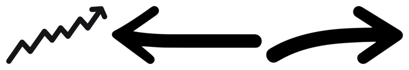 PNG Three black arrows: zigzag up, left, and curved right element set on transparent background.