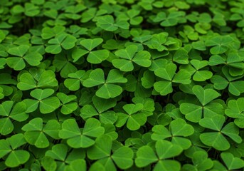 Green clovers field close up view
