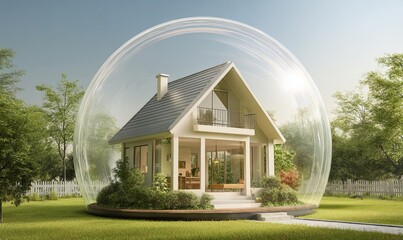Modern bubble house surrounded by greenery in a sunny setting