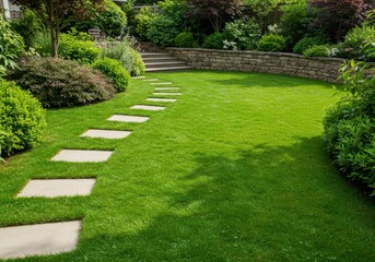 Lawn with stepping stones design