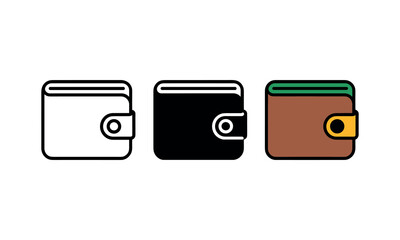 Minimal and Colorful Wallet Icon Set Line Solid and Flat Style Vector Illustration