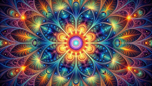 Fototapeta Cosmic Bloom Fractal Symphony of Colors and Light, fractal art, abstract art, digital art, psychedelic art