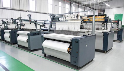 Automated weaving machines in a textile factory showcase the textile industry
