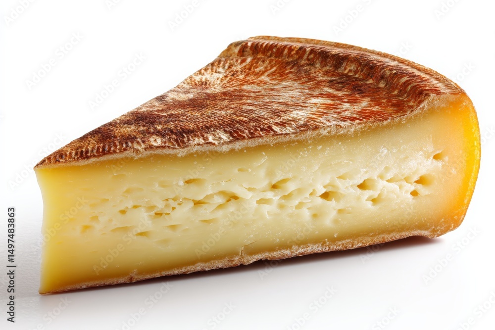 Aufkleber Delicious wedge of cheese with rich texture and appealing color on a white background