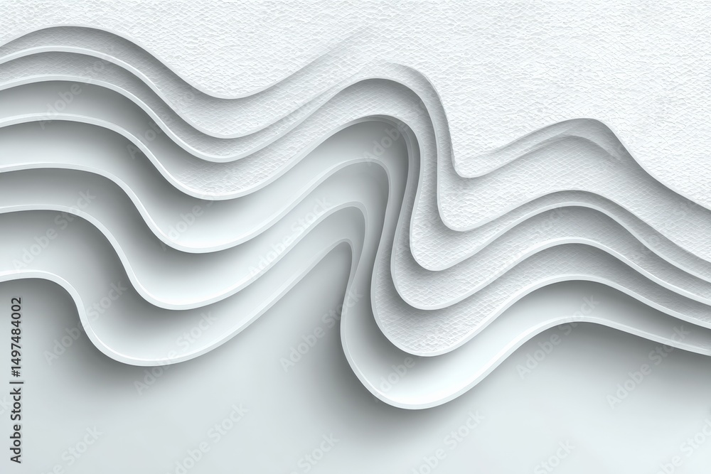 Poster Elegant layered white paper design showcasing smooth curves and waves in a minimalist style for creative backgrounds