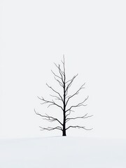 Obraz premium Black silhouette of bare Christmas tree against white background, festive, empty, Christmas, minimalistic, outline