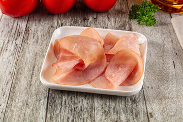 Smoked pork tenderloin fillet slices