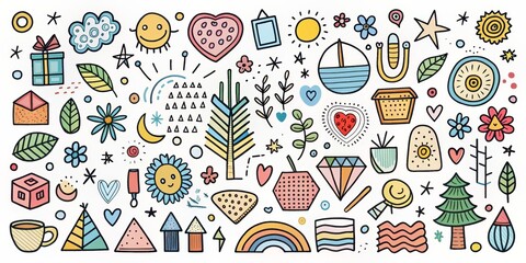 Doodle Illustration with Bright Colors and Fun Shapes, illustration, doodle art, hand drawn, whimsical