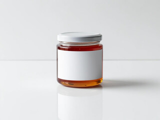 Blank label honey jar mockup on white background.