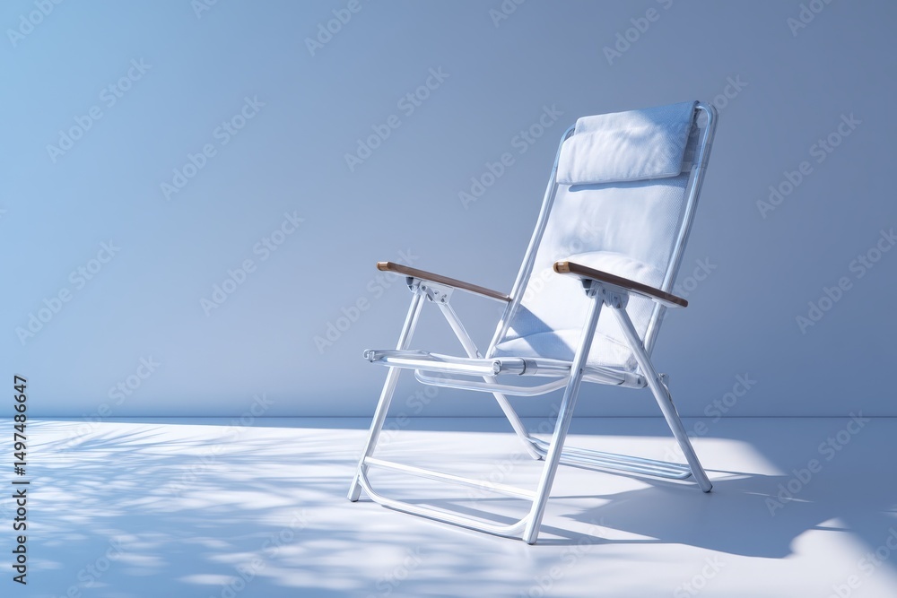 Poster relaxing chair positioned in a bright indoor area with soft shadows on the floor during daytime