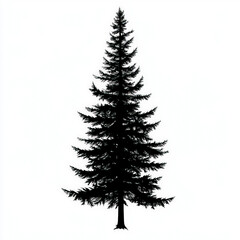 evergreen silhouette , black and white illustration isolated on white background