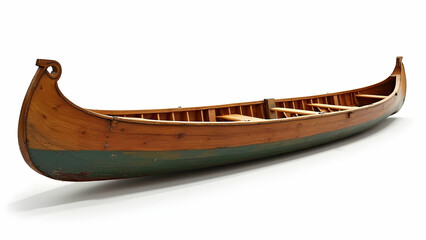 Restoration in Progress: Partially Refinished Wooden Canoe Revealing Craftsman's Process