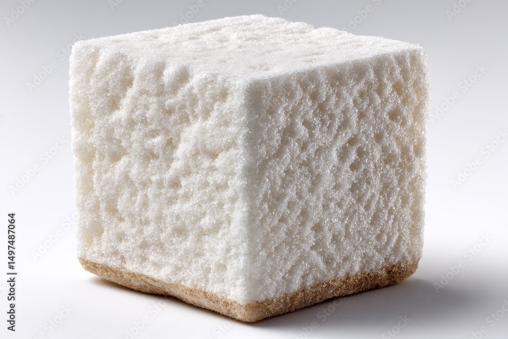 Poster unique white sponge cube on a neutral background showcasing texture and form in a minimalist setting