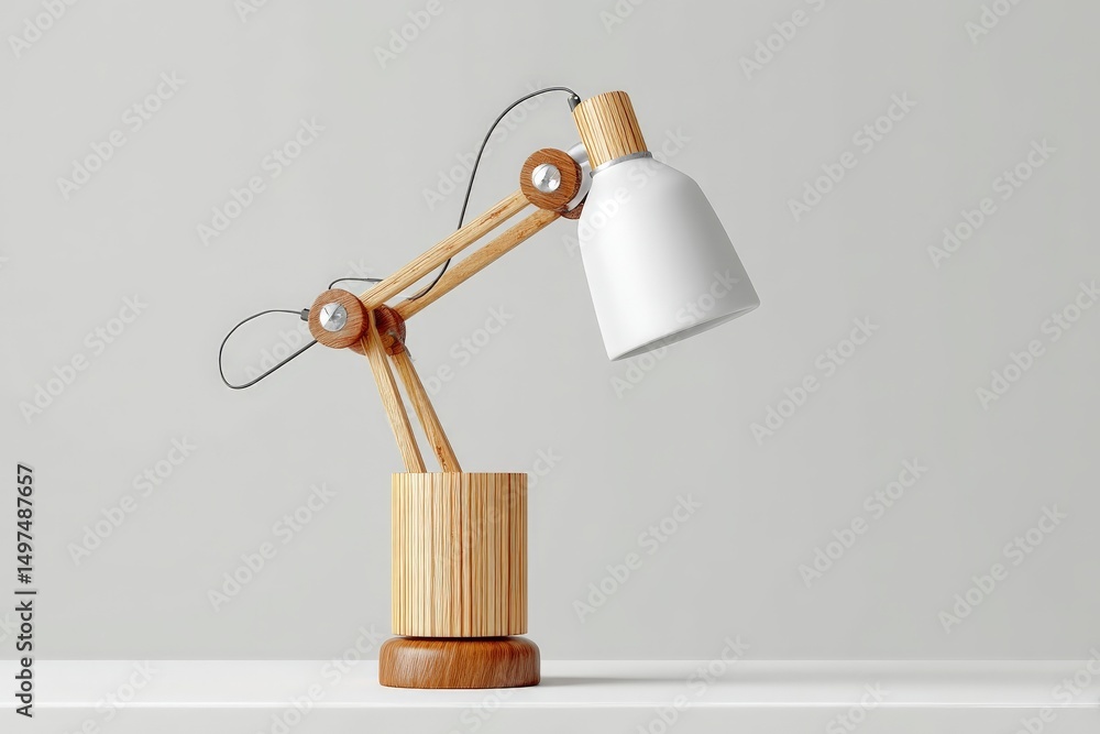 Aufkleber modern wooden desk lamp with a minimalistic design placed on a white surface in a well-lit room