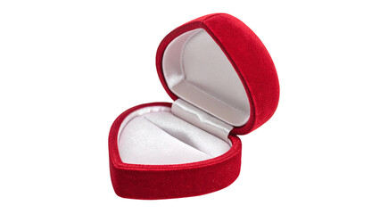 Opened Red Heart-Shaped Velvet Jewelry Box  isolated on transparent background