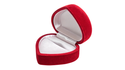 Opened Red Heart-Shaped Velvet Jewelry Box  isolated on transparent background