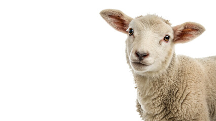 Young sheep looking at camera isolated on transparent background