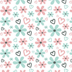 Pink and blue gender reveal pattern with hearts and flowers, girl or boy party design