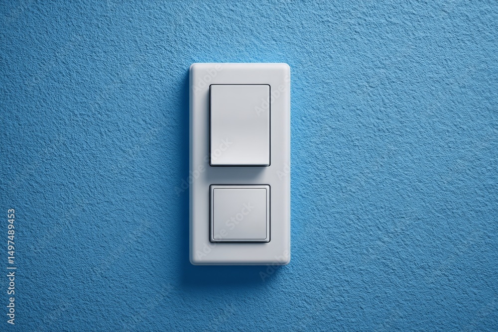Aufkleber light switches mounted on a textured blue wall create a modern and minimalistic look in a contempora