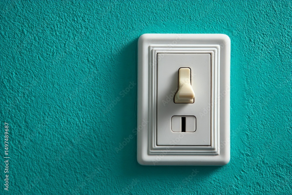 Poster simple light switch on a turquoise wall in a modern interior design setting