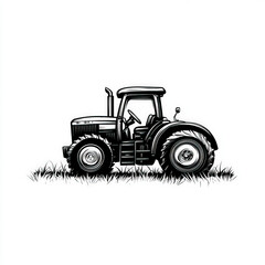 Obraz premium tractor silhouette , black and white illustration isolated on white background