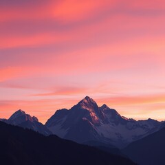 Obraz premium Abstract mountain silhouette with colorful gradient sky background, abstract, mountain