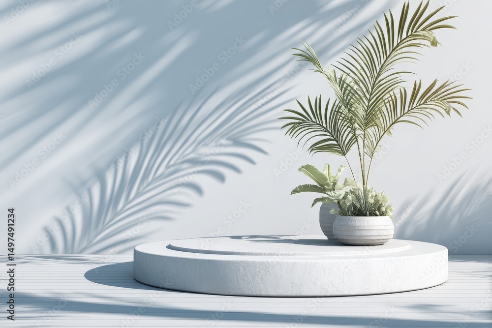 Poster elegant indoor plant arrangement creating soft shadows against a minimalist backdrop