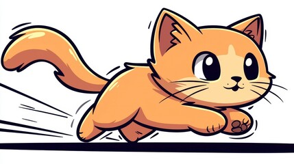 Obraz premium Playful Orange Kitten Running Cartoon Illustration