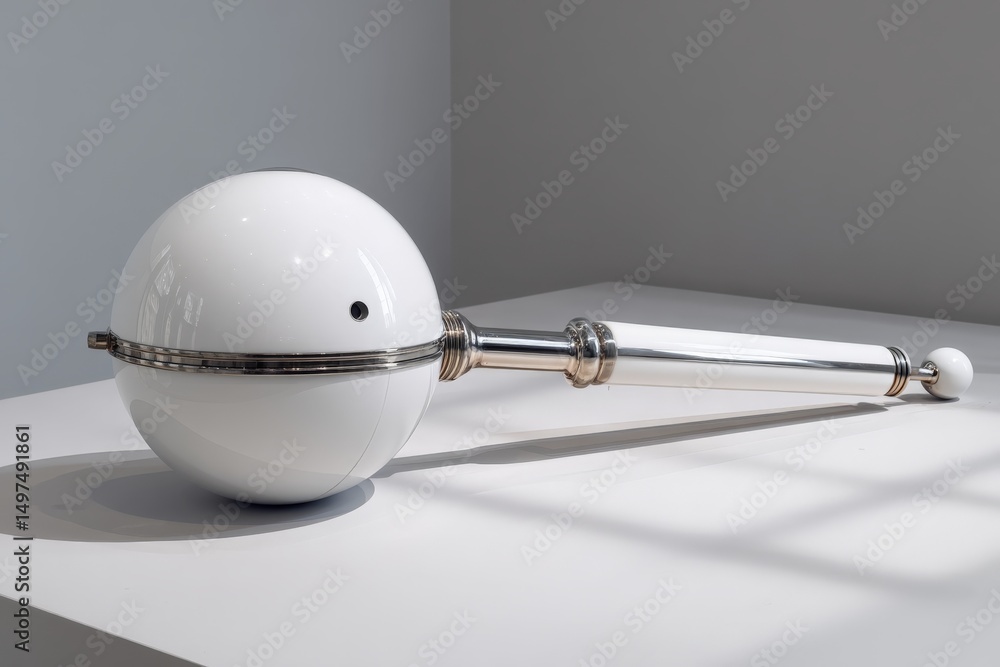 Aufkleber Unique sculpture showcasing modern design with a spherical and rod structure displayed in an art gallery setting