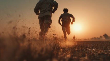 indian men running on open ground