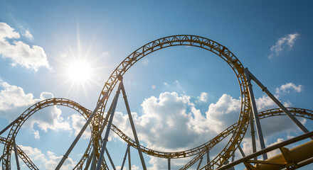 Empty Roller Coaster Tracks Against the Sky
