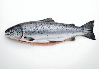 Naklejka premium Hyper-Realistic Atlantic Salmon on White Background – Fresh Raw Fish in Studio Lighting for Food Photography