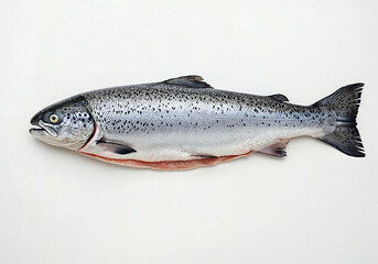 Fototapeta premium Hyper-Realistic Atlantic Salmon on White Background – Fresh Raw Fish in Studio Lighting for Food Photography