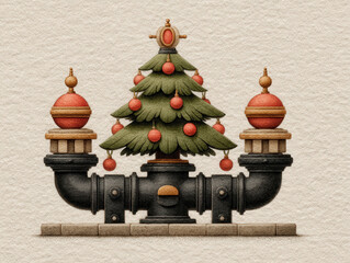 Illustration of a Christmas tree decorated with natural gas pipeline