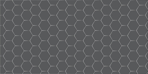 Seamless geometric hexagon honeycomb pattern with black and grey tech texture