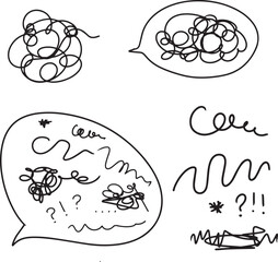 Chaotic Conversation – Doodle Speech Bubbles, Emotional Communication Scribbles, Scribbled Thoughts in Dialogue Form