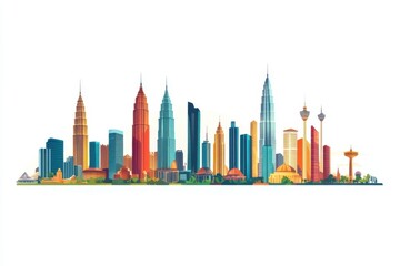 Obraz premium Kuala lumpur skyline illustration on white background