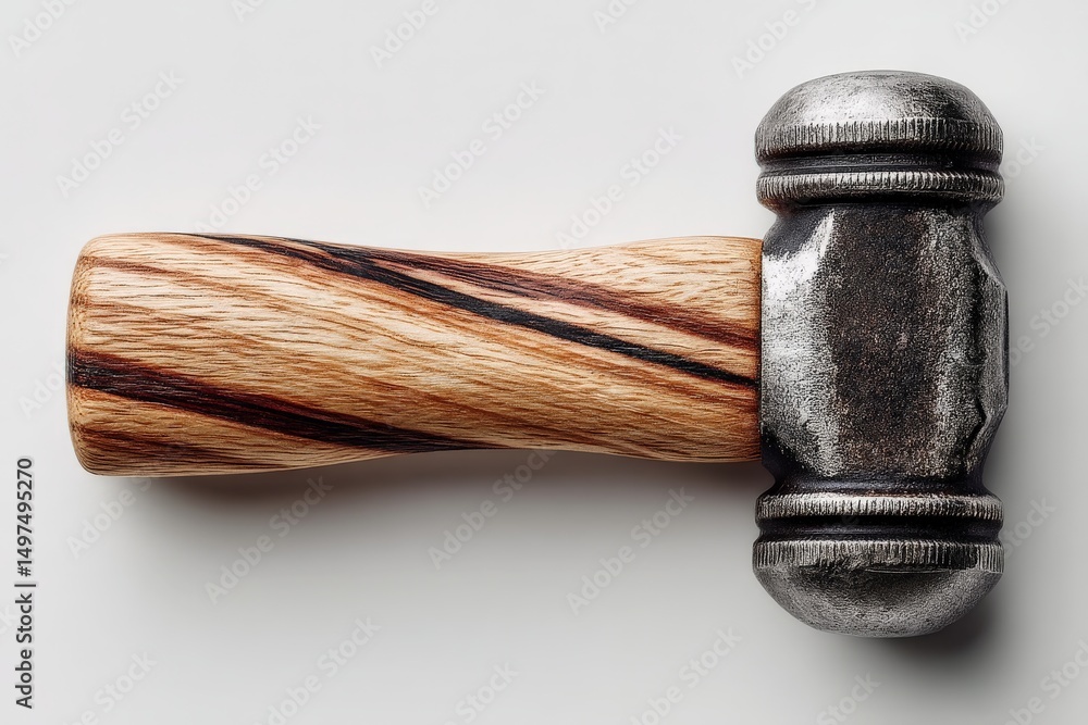 Poster hammer with wooden handle resting on a light background suitable for a workshop or construction site