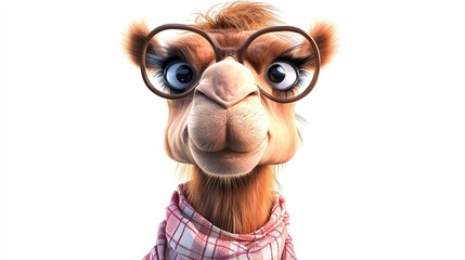 Cartoon camel with glasses and a patterned scarf, close-up