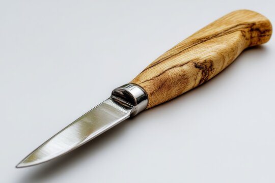 Beautiful handcrafted knife with wooden handle displayed against a neutral background showcasing craftsmanship and design details