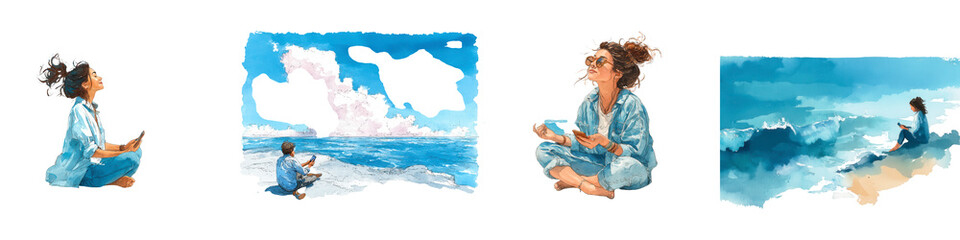 Calm meditation by the ocean with soft waves and clear sky