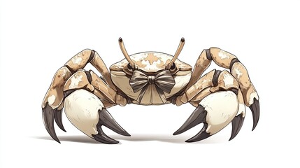 Beige crab with bow tie, stylized illustration