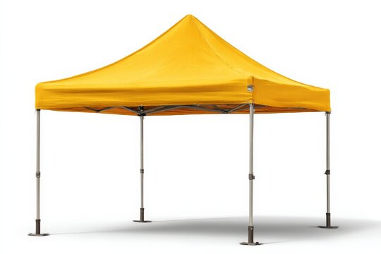 Bright yellow pop-up tent set up for outdoor events, perfect for shade and shelter