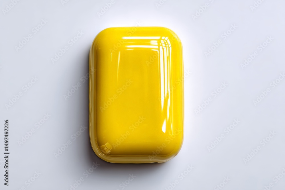 Poster Bright yellow object with glossy finish resting on a light surface in a well-lit environment