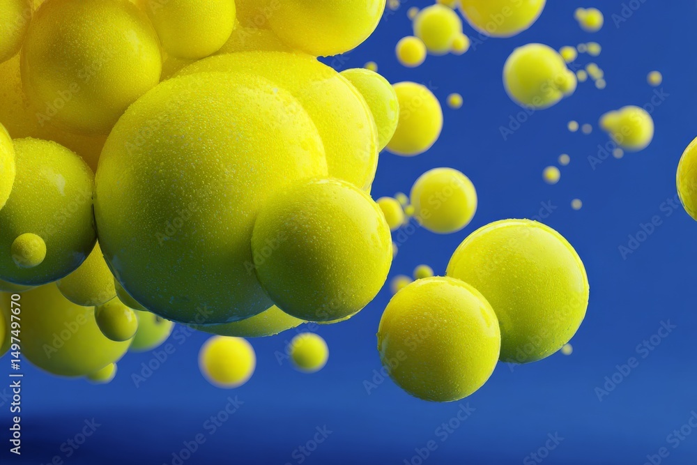 Poster vibrant yellow spheres floating against a deep blue background create a stunning visual effect in ab
