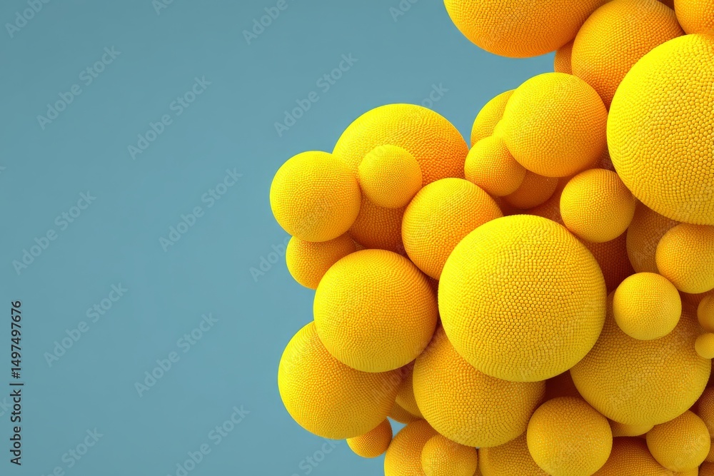 Aufkleber Bright yellow spherical forms cluster against a light blue backdrop in an abstract display of texture and color