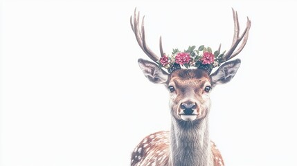 Close-up of a deer with flower crown