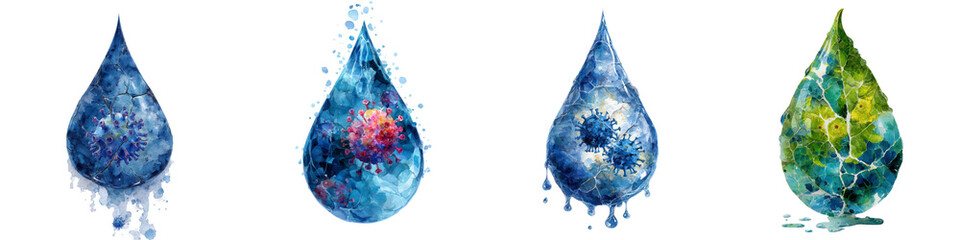 Naklejka premium Abstract water drops with colorful patterns and artistic textures